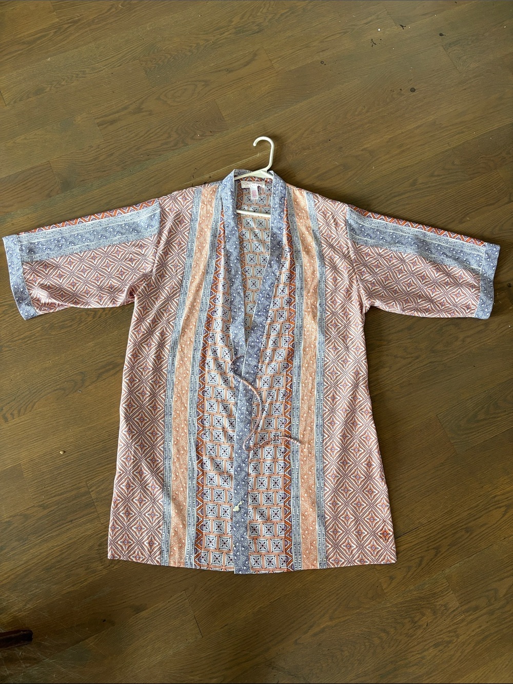Oscar de la Renta Pink Collection Peach and Blue Patterned Kimono